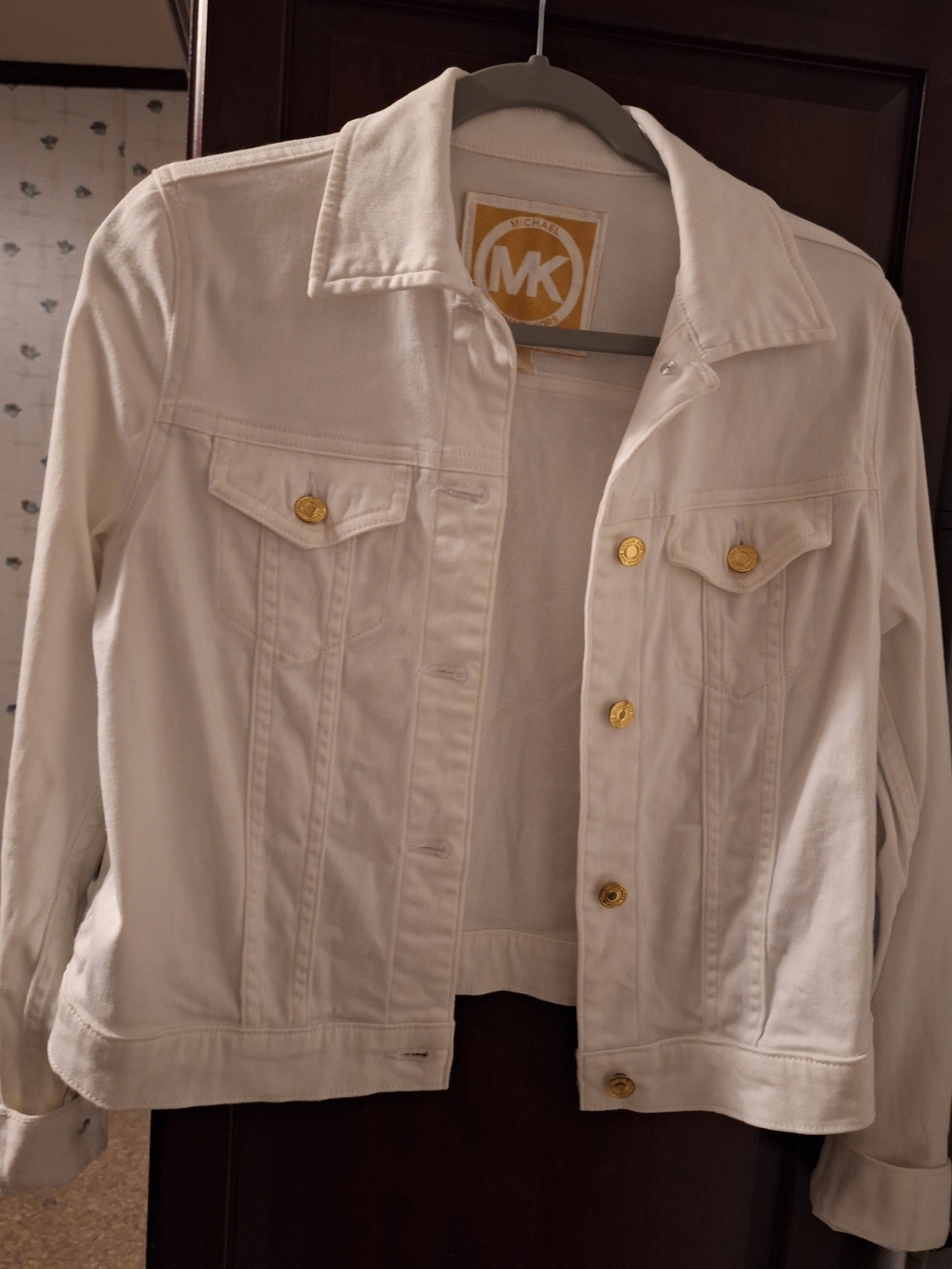 Michael Kors White Denim Jacket with Gold-Tone Buttons